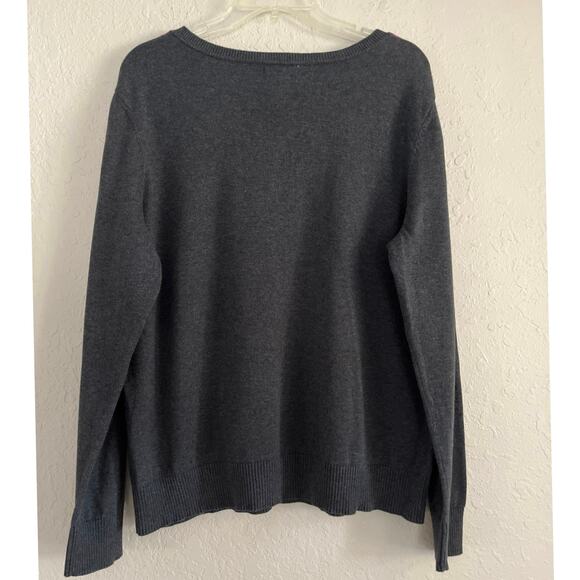 Izod Argyle Womens Sweater Size XXL Gray Pink Vneck Work Preppy Dark Academia - Picture 5 of 13